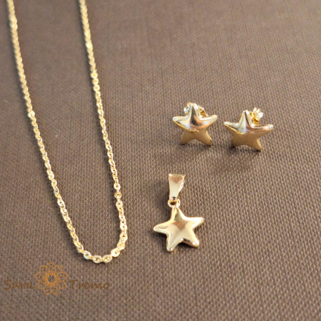 Seturi - Set lantisor si cercei placate cu aur cu stelute