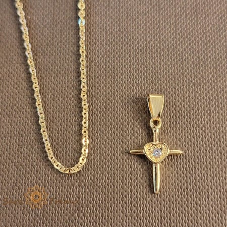 Set placat cu aur lantisor + cruciulita + cercei [2]