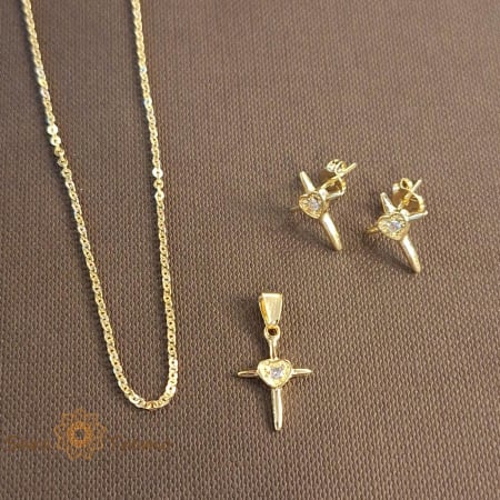 Seturi - Set placat cu aur lantisor + cruciulita + cercei