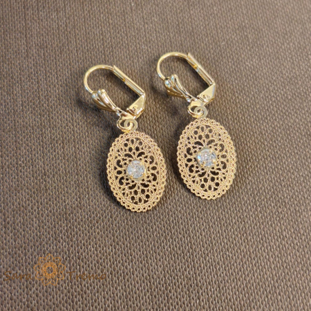 Set lantisor + pandantiv + cercei placati cu aur finisaj dantelat model filigran [1]