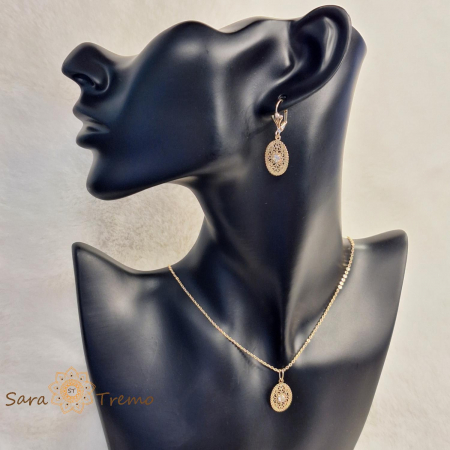 Set lantisor + pandantiv + cercei placati cu aur finisaj dantelat model filigran [4]