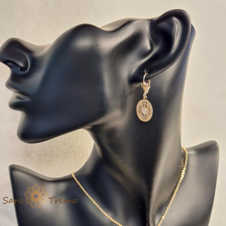 Set lantisor + pandantiv + cercei placati cu aur finisaj dantelat model filigran [6]