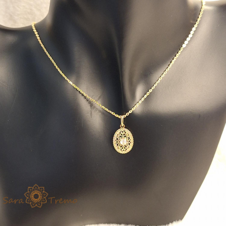 Set lantisor + pandantiv + cercei placati cu aur finisaj dantelat model filigran [5]