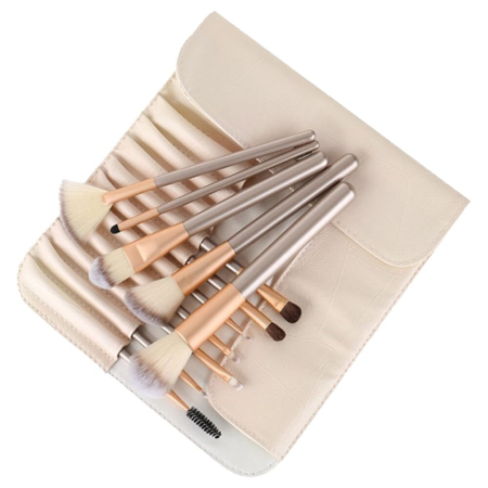 Sanatate si Ingrijire Personala - Set pensule machiaj, 12 pcs, cu geanta, pentru make-up, profesional