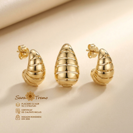 Bijuterii placate cu aur - Set Onde d’Oro cercei și pandantiv placat aur 14K | SaraTremo