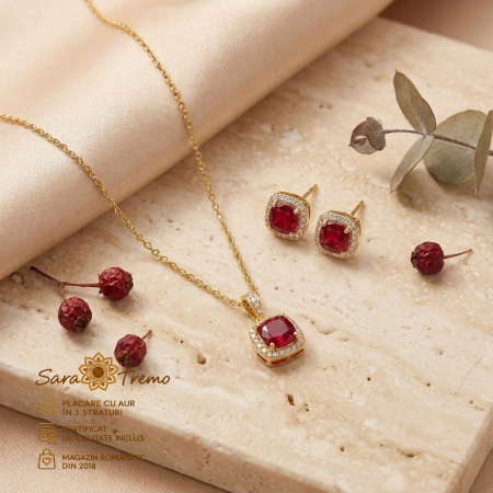 Set Rubin Regal – cercei, pandantiv și lanț aur 14K | SaraTremo [2]