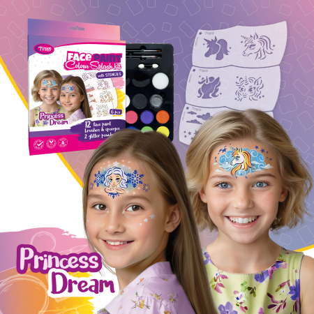 Casa si Gradina - Set Pictură pe Față pentru Copii Princess Dream, 12 Culori și 6 Șabloane