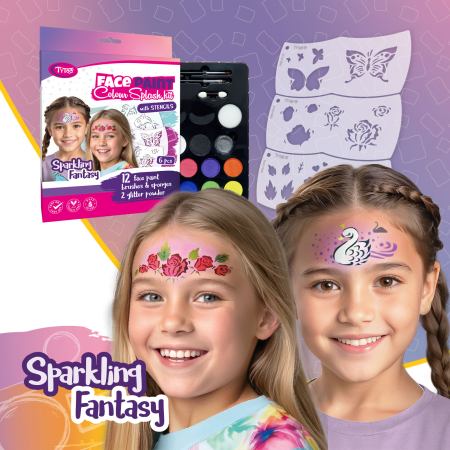 Casa si Gradina - Set Pictură pe Față pentru Copii Sparkling Fantasy, 12 Culori și 6 Șabloane