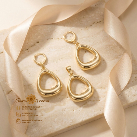 Set Picătura de Aur – cercei 4 cm și pandantiv aur 14K | SaraTremo [1]