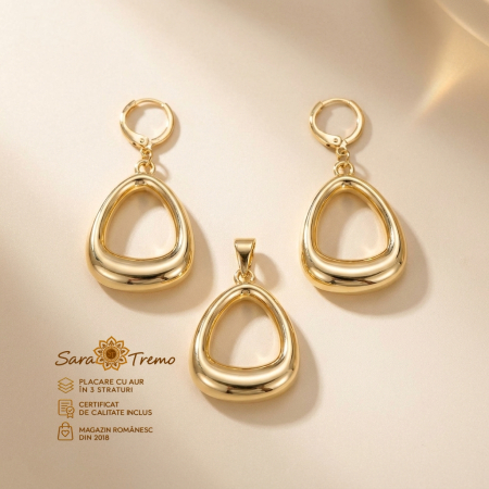 Bijuterii placate cu aur - Set Picătura de Aur – cercei 4 cm și pandantiv aur 14K | SaraTremo