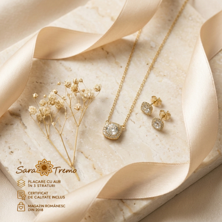Set Diamant Delicat – cercei, pandantiv și lanț aur 14K | SaraTremo [2]