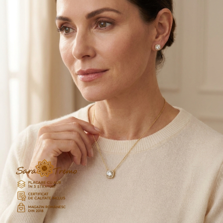 Set Diamant Delicat – cercei, pandantiv și lanț aur 14K | SaraTremo [1]