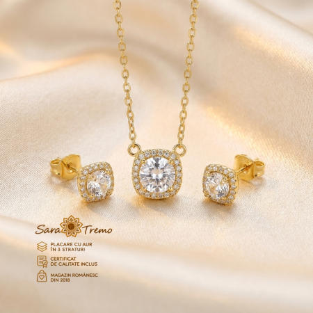 Bijuterii placate cu aur - Set Diamant Delicat – cercei, pandantiv și lanț aur 14K | SaraTremo