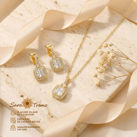 Set Diamant Regal – cercei, pandantiv și lanț aur 14K | SaraTremo [2]