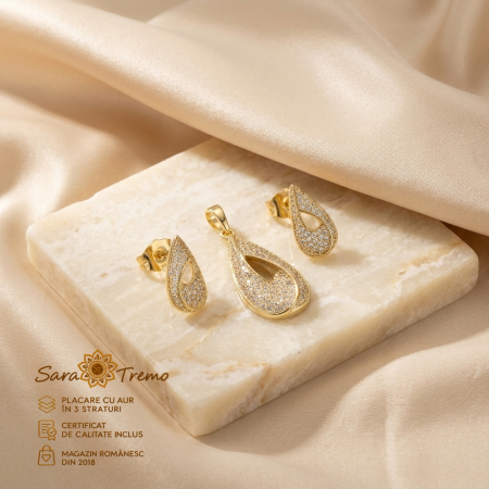 Set Picături de Diamant – cercei și pandantiv aur 14K | SaraTremo [1]