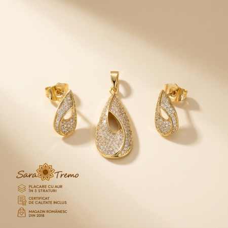 Seturi - Set Picături de Diamant – cercei și pandantiv aur 14K | SaraTremo