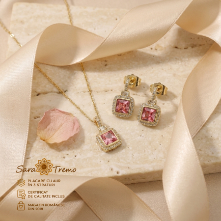 Set Safir Roz Regal – cercei, pandantiv și lanț aur 14K | SaraTremo [2]