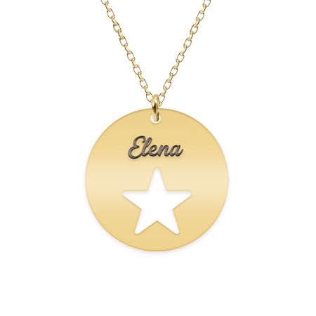 Lantisoare cu nume - Colier personalizat cu banut si steluta decupata din argint 925 placat cu aur galben 24K