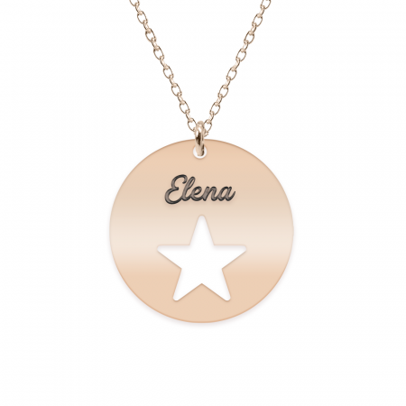 Lantisoare cu nume - Colier personalizat cu banut si steluta decupata din argint 925 placat cu aur roz