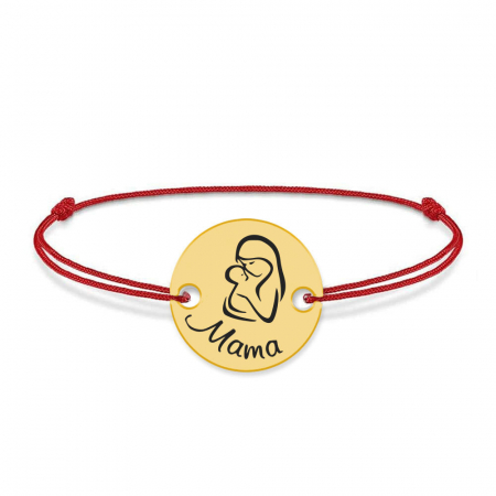 Bratari personalizate - Silvia - Bratara personalizata din snur cu banut din argint 925 placat cu aur galben Mama si bebe