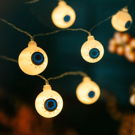 Pentru casa - Șir de lumină LED Halloween - glob ocular - 12 LED-uri - 2 x AA - 1,65 m