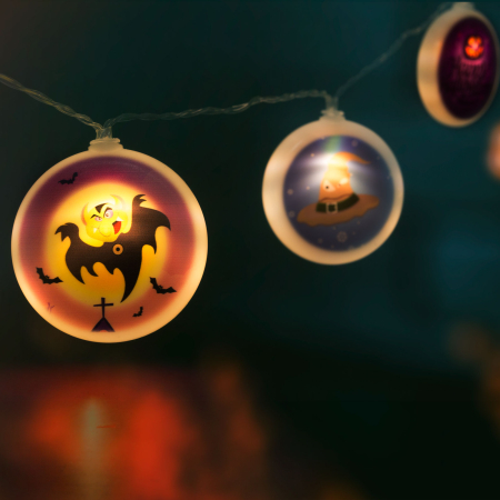 Pentru casa - Şir LED de Halloween, 10 LED, model discuri 2 x AA -  1,35 m