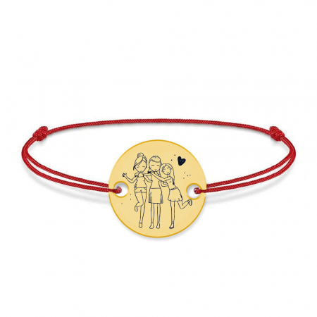 Bratari personalizate - Sisters- Bratara snur personalizata cu banut din argint 925 placat cu aur galben 24K pentru surori