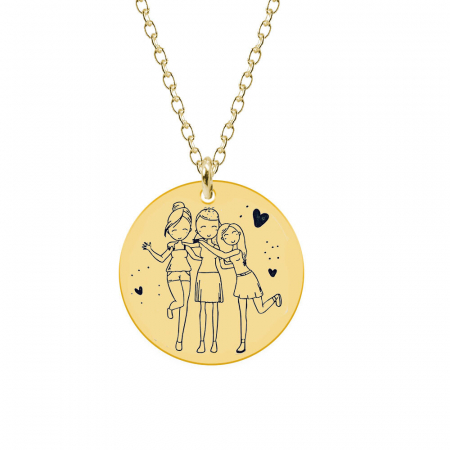 Bijuterii placate cu aur - Sisters - Colier personalizat din argint 925 placat cu aur galben 24K pentru surori - Banut