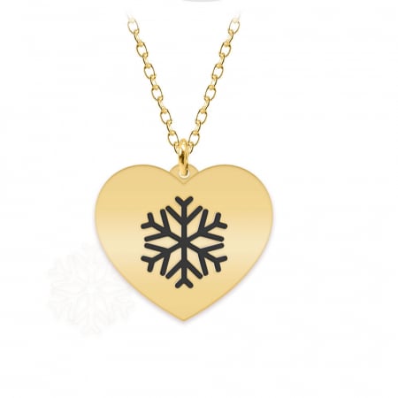 Pandantive - Snow Heart - Colier personalizat argint 925 placat cu aur galben 24K pandantiv inima cu fulg