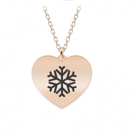 Pandantive - Snow Heart - Colier personalizat argint 925 placat cu aur roz pandantiv inima cu fulg