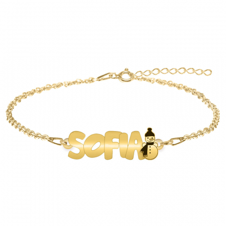 Bijuterii personalizate - Snowman - Bratara pentru copii din argint 925 placat cu aur galben 24K personalizata cu nume