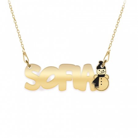 Bijuterii placate cu aur - Snowman - Colier pentru copii din argint 925 placat cu aur galben 24K personalizat cu nume