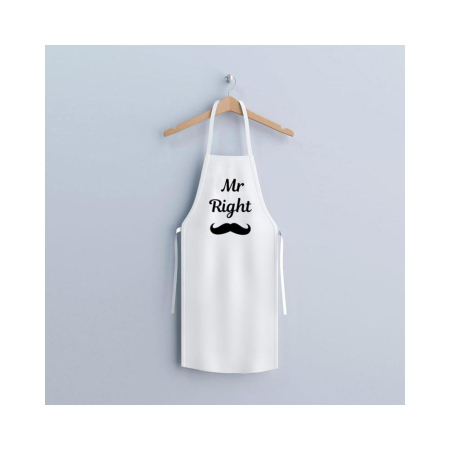 Casa si Gradina - Șorț bucătărie "Mr. Right" 80x70 cm, bumbac 200 gsm, alb cu imprimeu negru