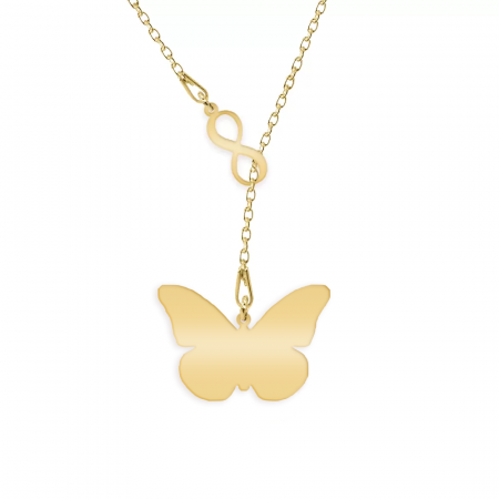 Colier personalizat asimetric, Semnul Infinitului si fluturas personalizat - argint 925 placat cu aur 24K [1]