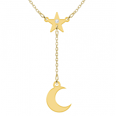 Star- Colier personalizat  din argint placat cu aur galben 24K cu cristal  - Stea si luna [1]