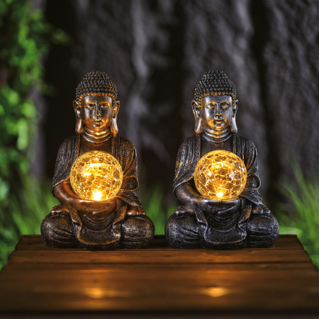 Pentru casa - Statueta Buddha cu lampa solara LED alb cald decor gradina 17x15x26 cm IP44