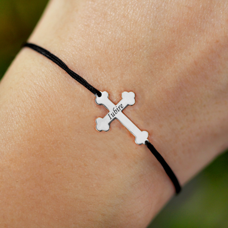 Bratara personalizata cu snur si cruciulita - argint 925 [1]