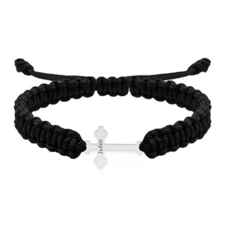 Cruciulite din argint - Bratara personalizata snur impletit cruciulita si nume gravat din argint 925