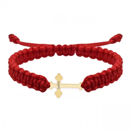 Cruciulite - Bratara personalizata snur impletit cruciulita si nume gravat din argint 925 placat cu aur galben 24 karate