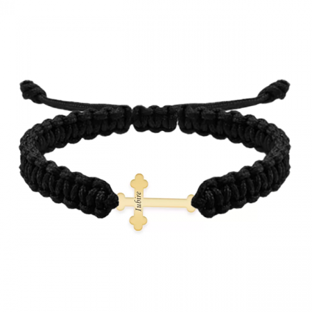 Bratara personalizata snur impletit cruciulita si nume gravat din argint 925 placat cu aur galben 24 karate [1]