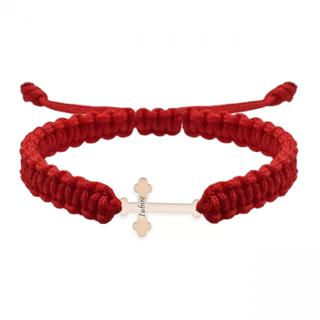 Cruciulite - Bratara personalizata snur impletit cruciulita si nume gravat din argint 925 placat cu aur roz