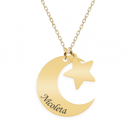 Bijuterii placate cu aur - Stella - Colier din argint 925 palcat cu aur galben 24K personalizat - Semiluna si Stea