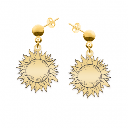 Cercei personalizati - Sun - Cercei personalizati soare cu tija din argint 925 placat cu aur galben 24K