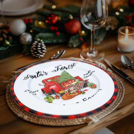 Tavă de Crăciun - metal - masină - alb - 33 cm [0]