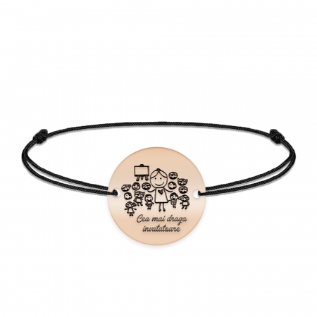 Bratari personalizate - Teacher - Bratara personalizata snur educatoare/invatatoare din argint 925 placat cu aur roz