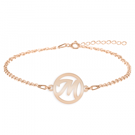 Bijuterii din argint placate cu aur 24K - Bratara personalizata cu litera decupata - argint 925 placat cu aur roz