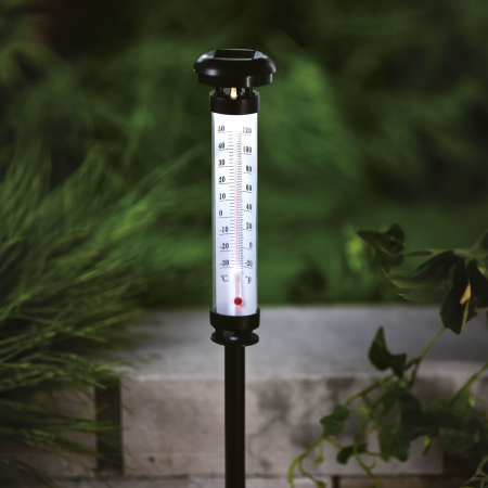 Pentru casa - Termometru solar gradina, LED alb rece, 6.3 x 44.5 cm, indicator temperatura exterior