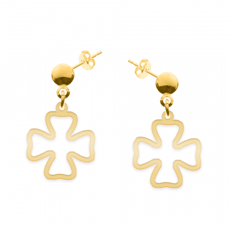 Cercei personalizati - Trifoglio - Cercei personalizati din argint 925 placat cu aur galben 24K cu tija si trifoi decupat