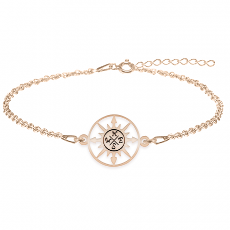 Bratari personalizate - Trip - Bratara personalizata busola din argint 925 placat cu aur roz