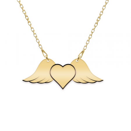 Colier personalizat cu aripi si inimioara din argint 925 placat cu aur galben 24K [1]